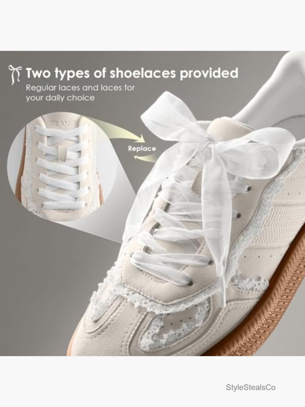 Lace Detail Fashion Sneakers with Retro Gum Sole - Picture 5 of 7